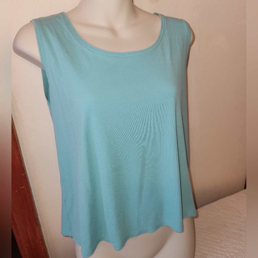 Eileen Fisher Silk Blue Green Teal Sleeveless Top Medium Petite MP